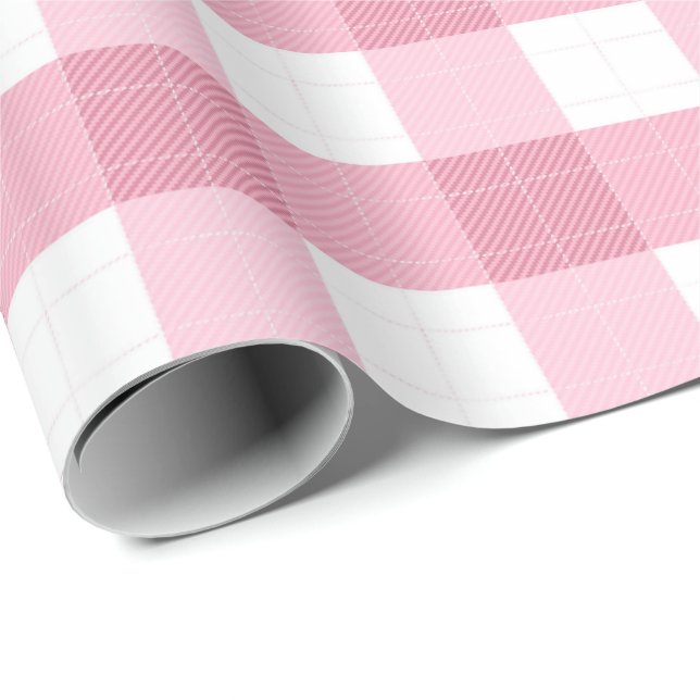 Papel De Regalo Patrón clásico de gingham rosa y blanco (Esquina del rollo)