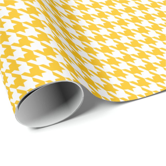 Papel De Regalo Patrón clásico de houndstooth amarillo y blanco (Esquina del rollo)