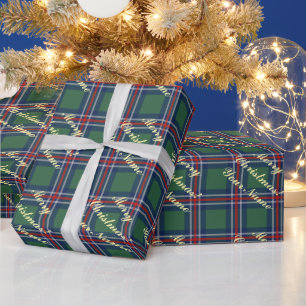 Papel De Regalo Patrón clásico de tartán personalizado Navidad