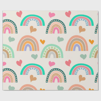 Papel De Regalo Patrón colorido boho de arcoíris y corazones