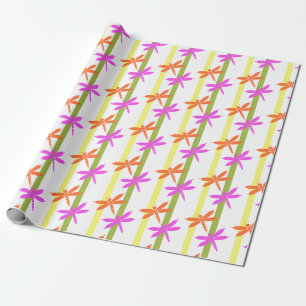 Papel De Regalo Patrón Colorido de Libélula con Franja Brillante d