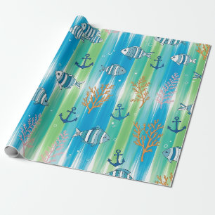 Papel De Regalo Patrón Colorido de Vida Marina Costera (13)