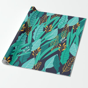 Papel De Regalo Patrón con diferentes hojas tropicales abstractas