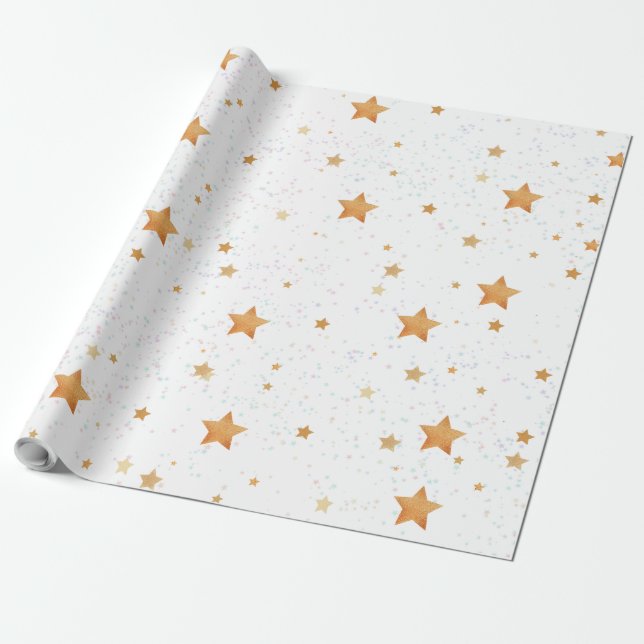 Papel De Regalo patrón con estrellas doradas (Desenrollado)