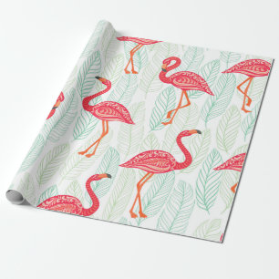 Papel De Regalo Patrón con ornamentos de flamingo rosado en un gru