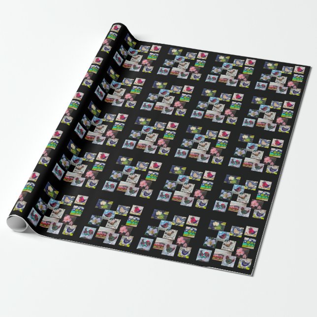 Papel De Regalo Patrón con pájaros y flores tirando almohada (Desenrollado)