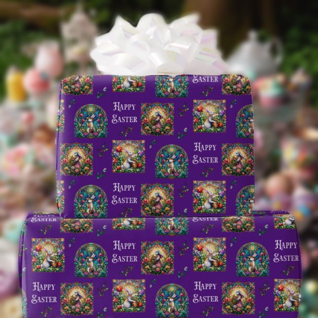 Papel De Regalo Patrón conejito de Pascua de Vidrio Alterado Púrpu (Subido por el creador)