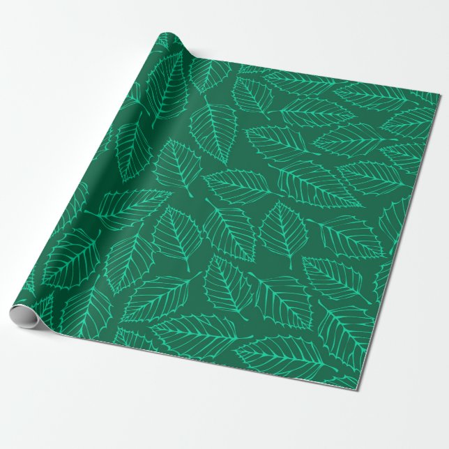 Papel De Regalo Patrón contemporáneo de hojas de aves verdes (Desenrollado)