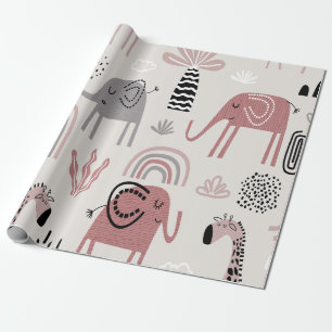 Papel De Regalo Patrón continuo colorido con elefantes y lindos