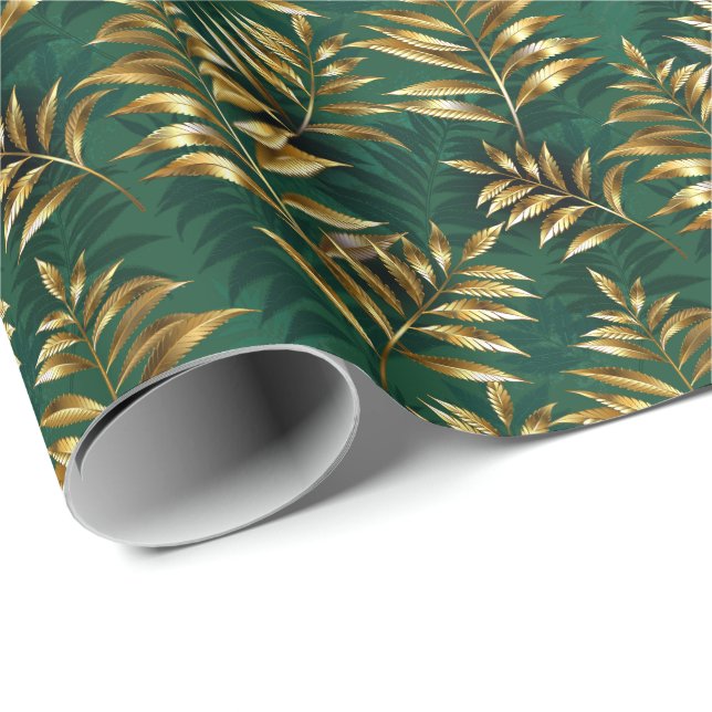 Papel De Regalo Patrón continuo con helechos dorados (Esquina del rollo)
