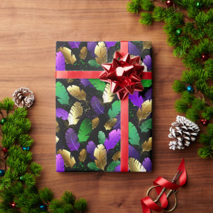 Papel De Regalo Patrón continuo con plumas de Mardi Gras