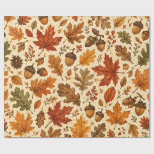 Papel De Regalo Patrón continuo de bellota de otoño y hojas de oto
