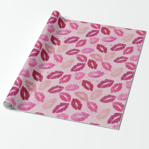 Papel De Regalo Patrón continuo de beso con lápiz labial rosa