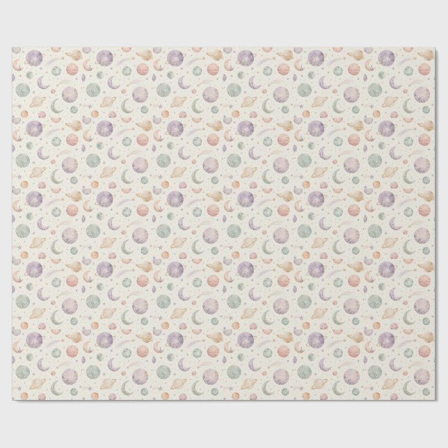 Papel De Regalo Patrón continuo de Boho Acuarela Espacio y Planeta (Superficie plana)