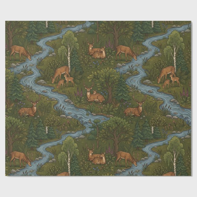 Papel De Regalo Patrón continuo de bosque de ciervos del bosque (Superficie plana)