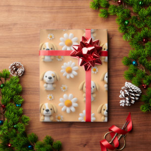 Papel De Regalo Patrón continuo de cachorro tejido y margarita lin
