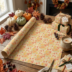 Papel De Regalo Patrón continuo de calabaza de otoño y hojas que c