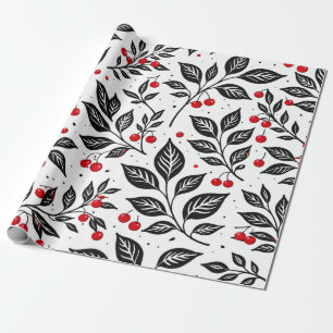 Papel De Regalo Patrón continuo de cerezas botánicas negras