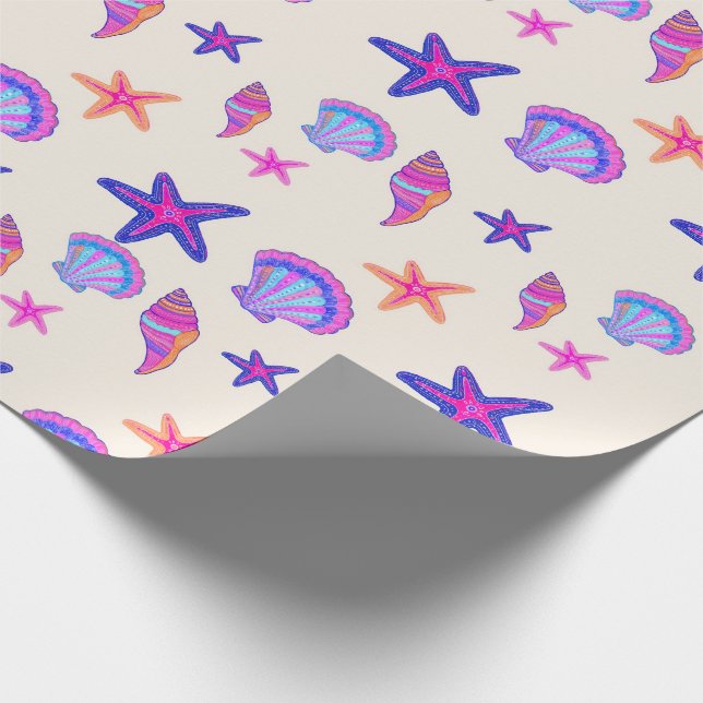 Papel De Regalo Patrón continuo de conchas de neón Mermaidcore  (Esquina)