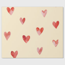 Papel De Regalo Patrón continuo de Corazones en Acuarela