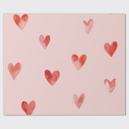 Papel De Regalo Patrón continuo de Corazones en Acuarela