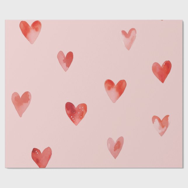 Papel De Regalo Patrón continuo de Corazones en Acuarela (Superficie plana)