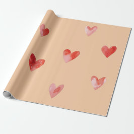 Papel De Regalo Patrón continuo de Corazones en Acuarela
