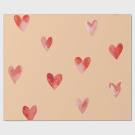 Papel De Regalo Patrón continuo de Corazones en Acuarela