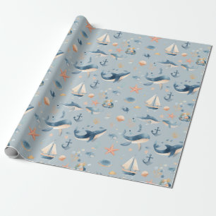 Papel De Regalo Patrón continuo de delfín acuarela