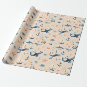 Papel De Regalo Patrón continuo de delfín acuarela