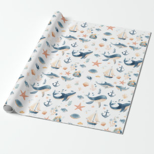 Papel De Regalo Patrón continuo de delfín acuarela