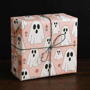 Papel De Regalo Patrón continuo de fantasmas y flores lindas de Ha