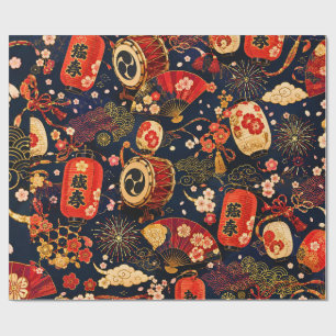 Papel De Regalo Patrón continuo de Festival Japonés con Linternas,