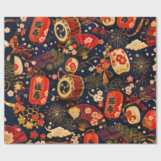 Papel De Regalo Patrón continuo de Festival Japonés con Linternas,
