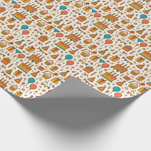 Papel De Regalo Patrón continuo de fiesta de cumpleaños vibrante (Esquina)