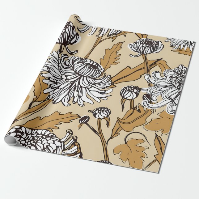 Papel De Regalo Patrón continuo de flores de crisantemo (Desenrollado)