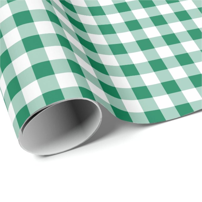Papel De Regalo Patrón continuo de gingham verde clásico (Esquina del rollo)