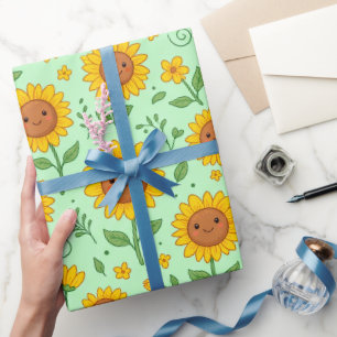 Papel De Regalo Patrón continuo de girasol sonriente lindo