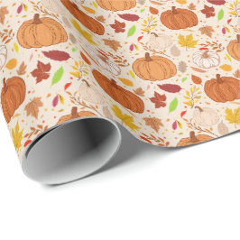 Papel De Regalo Patrón continuo de hojas de otoño y calabazas.