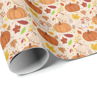 Papel De Regalo Patrón continuo de hojas de otoño y calabazas.