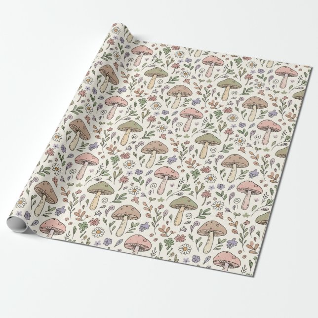 Papel De Regalo Patrón continuo de hongo fungi crema pastel (Desenrollado)