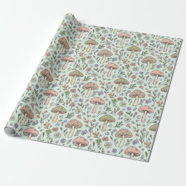Papel De Regalo Patrón continuo de hongos botánicos en verde menta