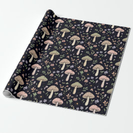 Papel De Regalo Patrón continuo de hongos de academia oscura negra