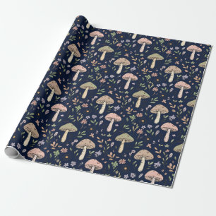 Papel De Regalo Patrón continuo de hongos Navy Oscuro Malhumorado