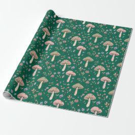 Papel De Regalo Patrón continuo de hongos verde esmeralda profundo