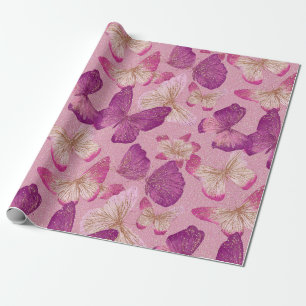 Papel De Regalo Patrón continuo de mariposa brillante rosa