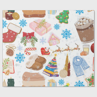 Papel De Regalo Patrón continuo de Navidad acogedor – Gato festivo