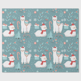 Papel De Regalo Patrón continuo de Navidad Llama Verde Teal Invier