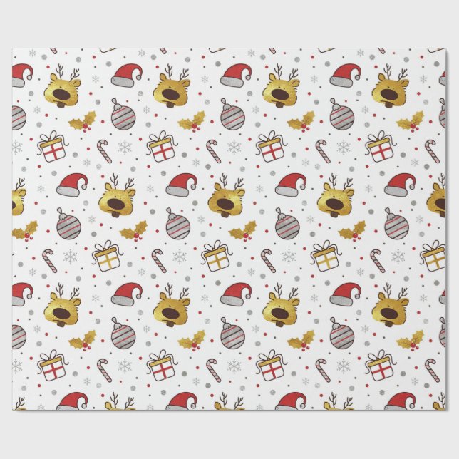 Papel De Regalo Patrón continuo de Navidad Rojo Amarillo (Superficie plana)