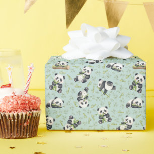 Papel De Regalo Patrón continuo de Panda Adorable y Bambú